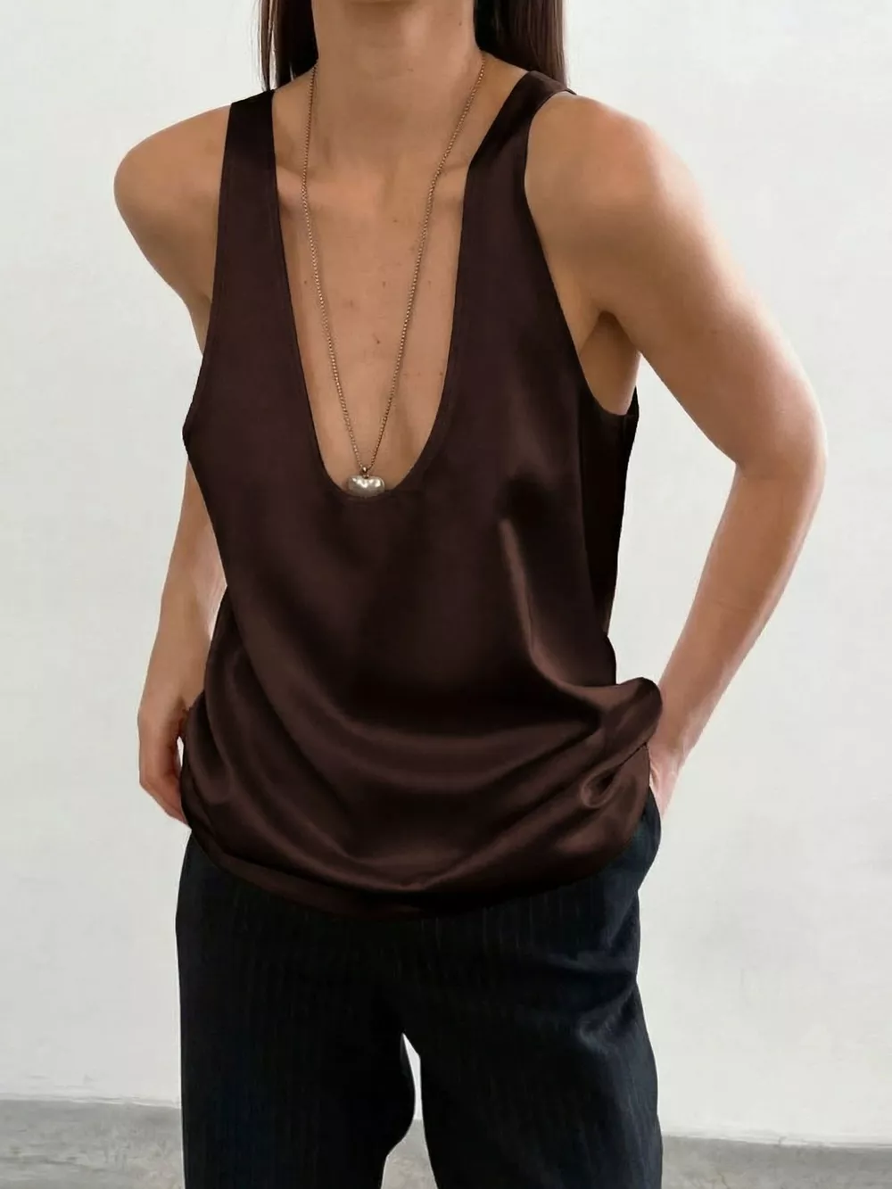 Satin Deep V-Neck Tank, image 14