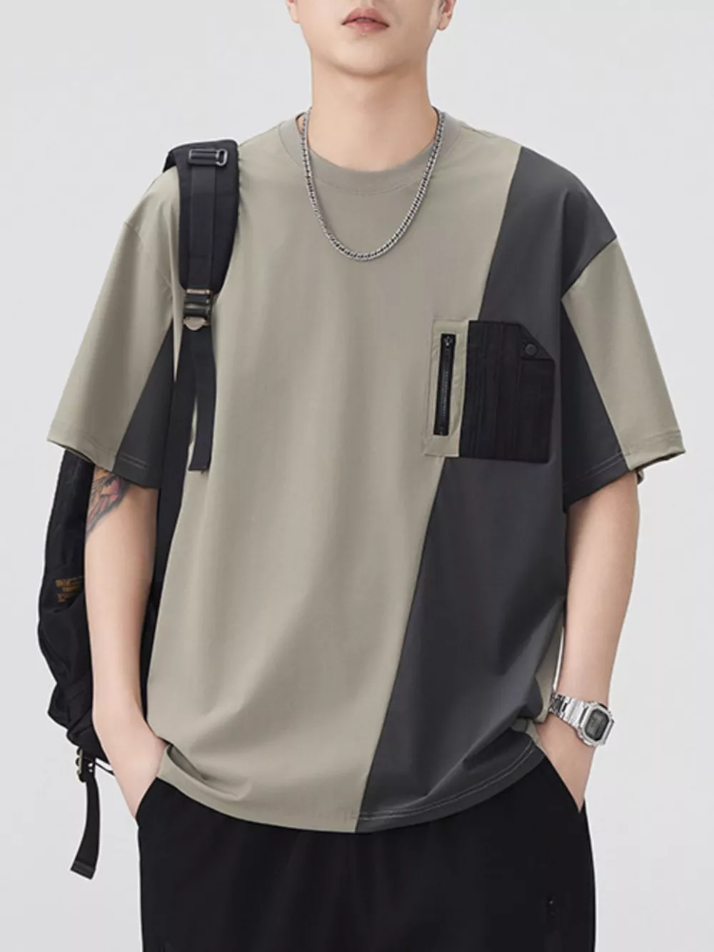 Men's Plus Size Color Block Short Sleeve T-Shirt