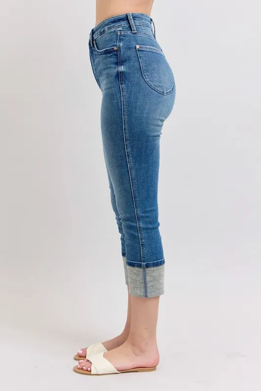 Full Size Skinny Cuff Capris Jeans with Pockets Plus Size, image 3