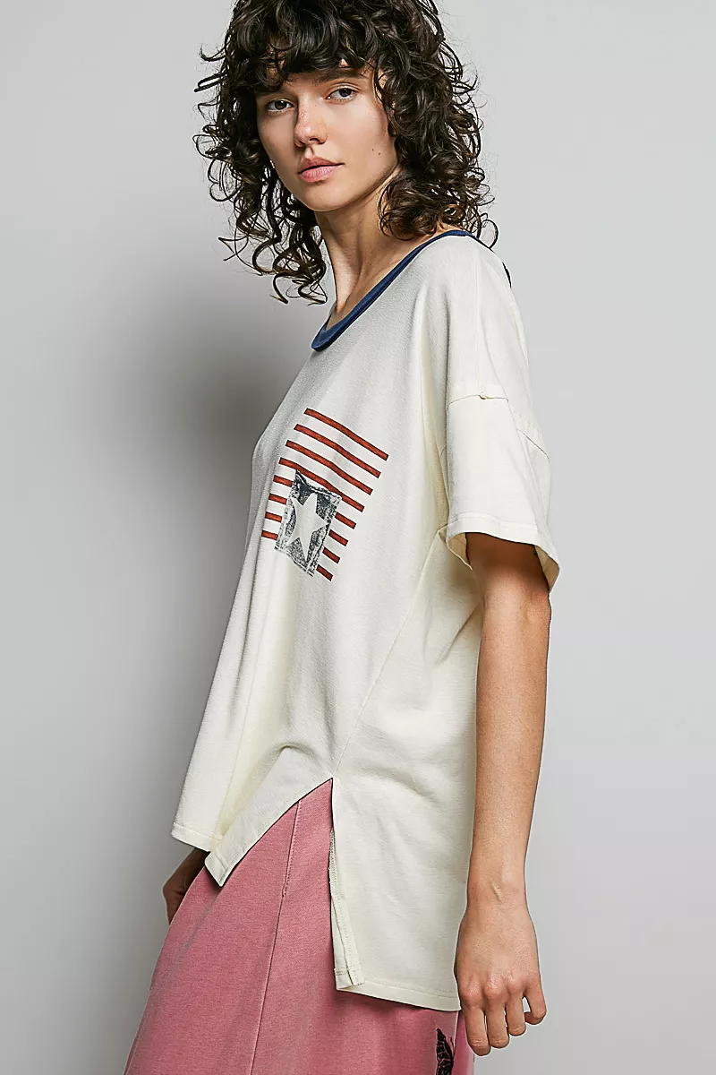POL American Flag Color Block Side Slit Cotton Top, image 2