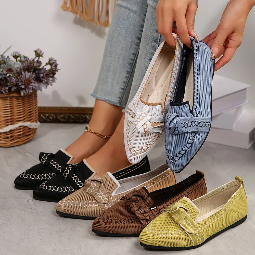 knitted Slip-On Flats with Bow, image 6