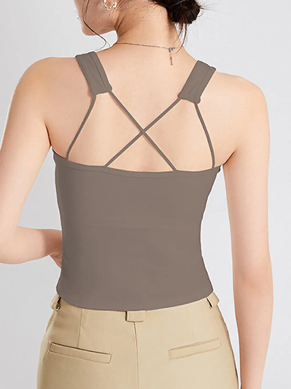 Crisscross Scoop Neck Wide Strap Cropped Tank with Chest Pads, image 10