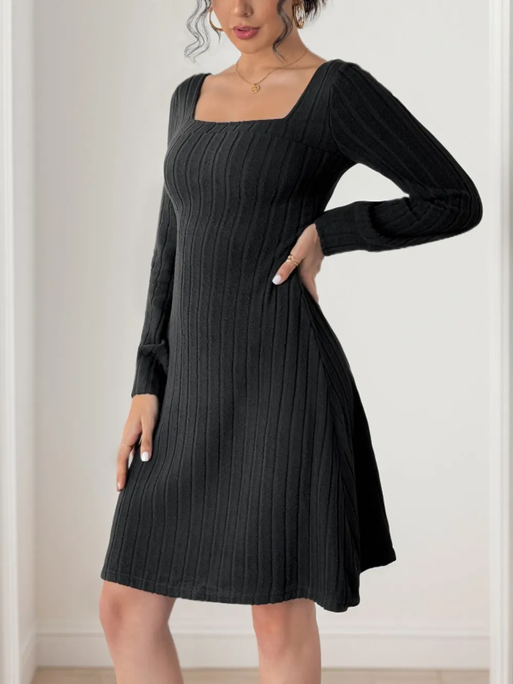 Butterfly Square Neck Long Sleeve Dress, image 5