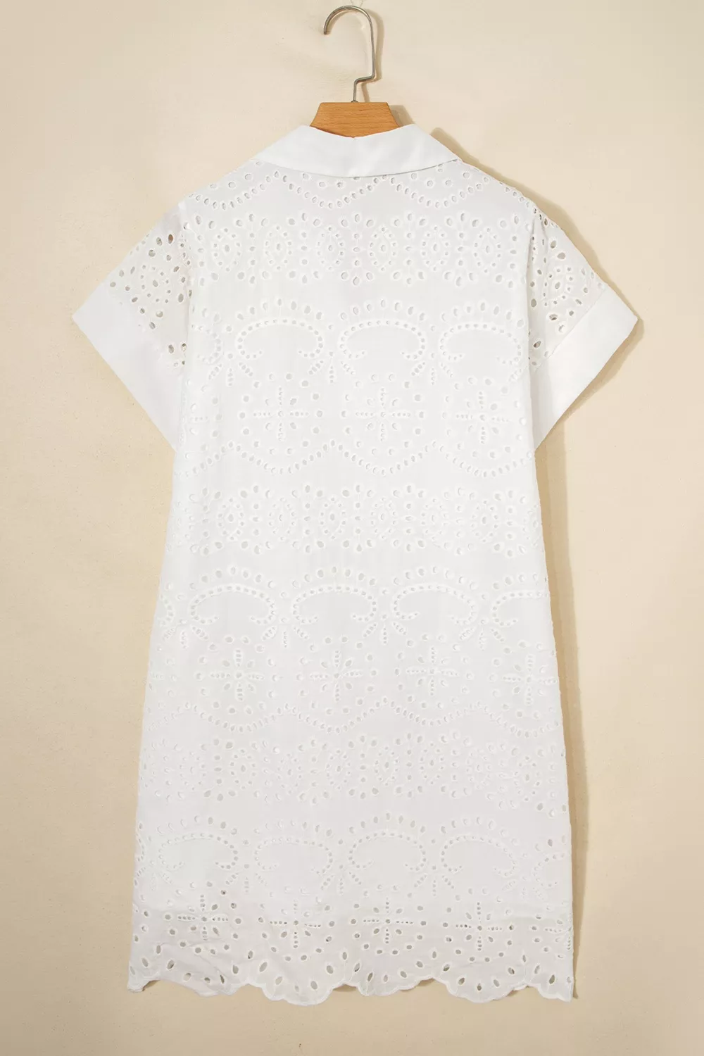 Solid Color Eyelet Embroidered T Shirt Mini Dress, image 8