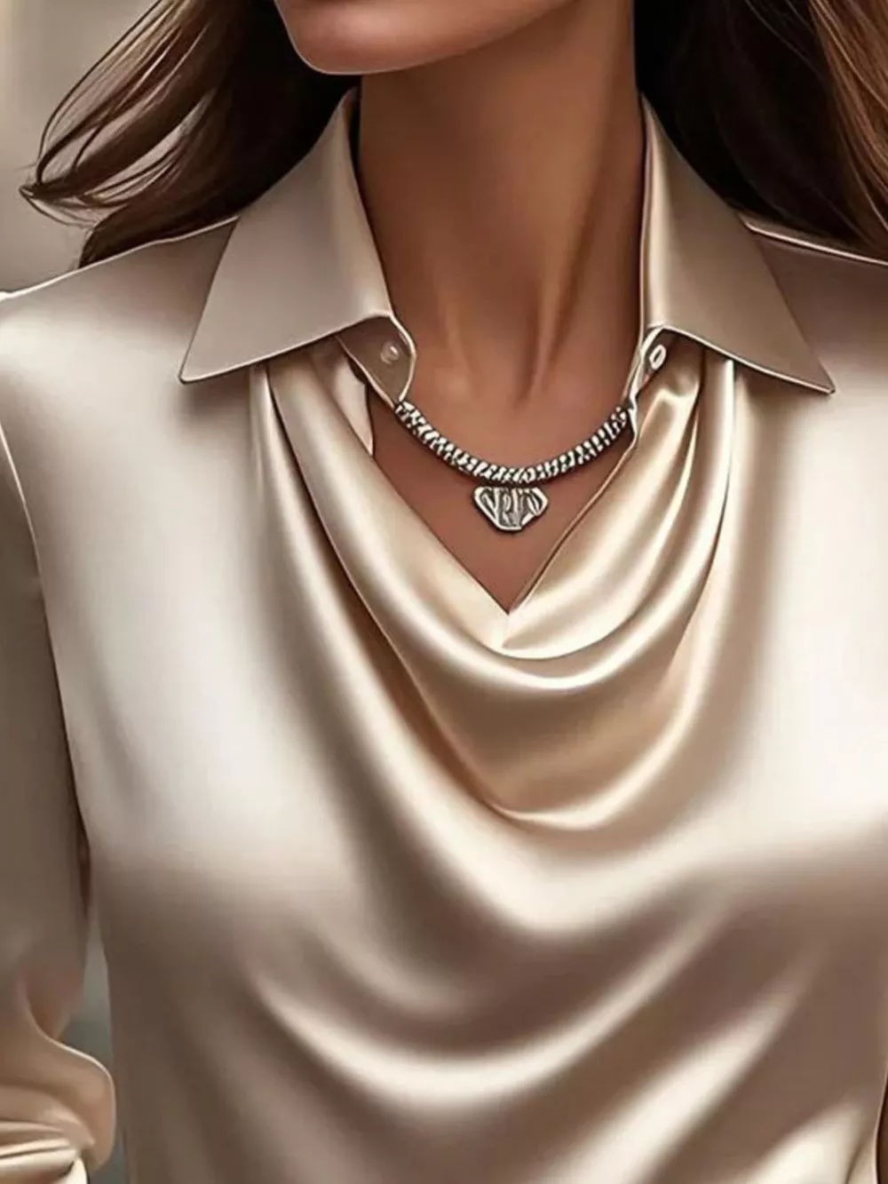 Full Size Satin Cowl Neck Long Sleeve Blouse Plus Size, image 3