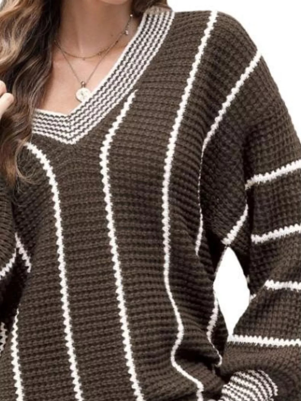 V-Neck Textured Knit Sweater, image 9