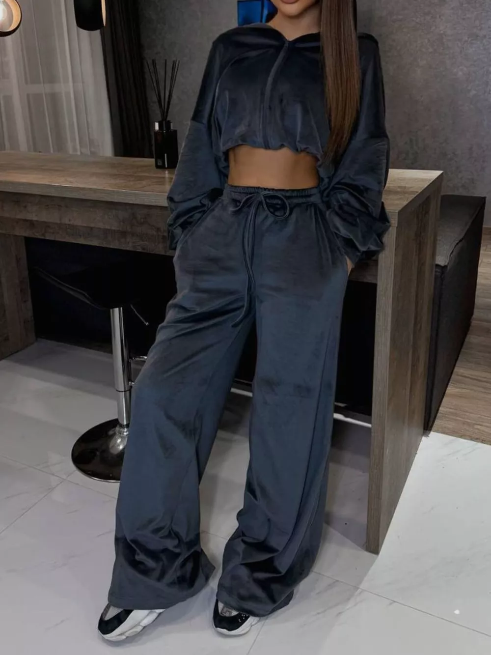 Zip Up Hoodie and Wide-Leg Pants Set, image 7