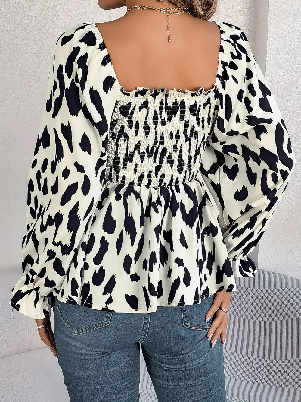 Square Neck Flounce Sleeve Blouse, image 8