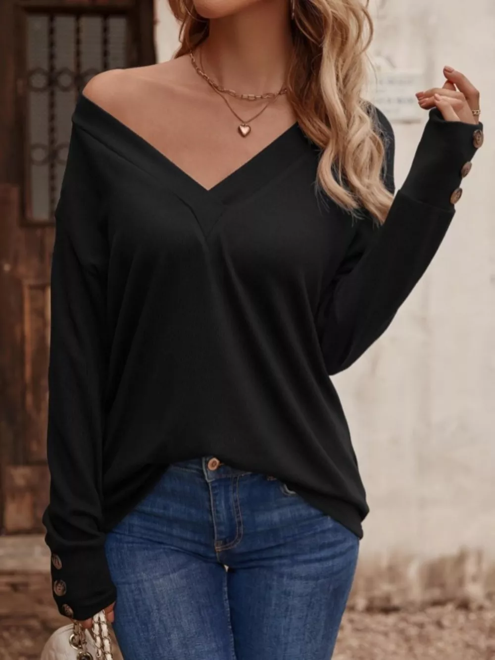 V-Neck Long Sleeve T-Shirt, image 12