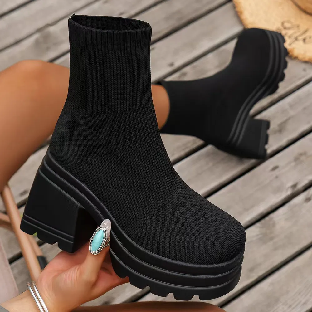Round Toe Block Heel Boots, image 4