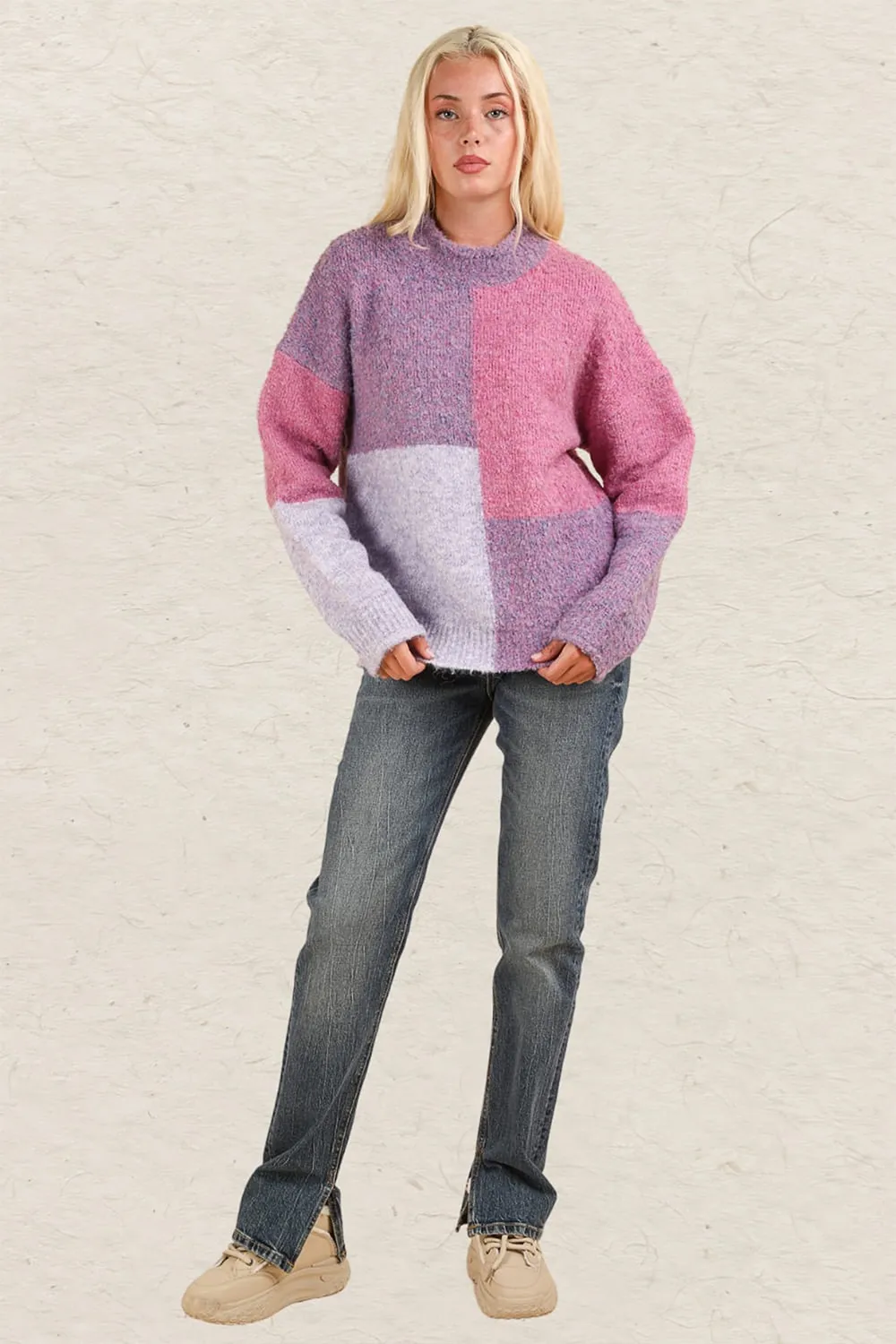 Color Block Mock Neck Drop Shoulder Sweater, image 4