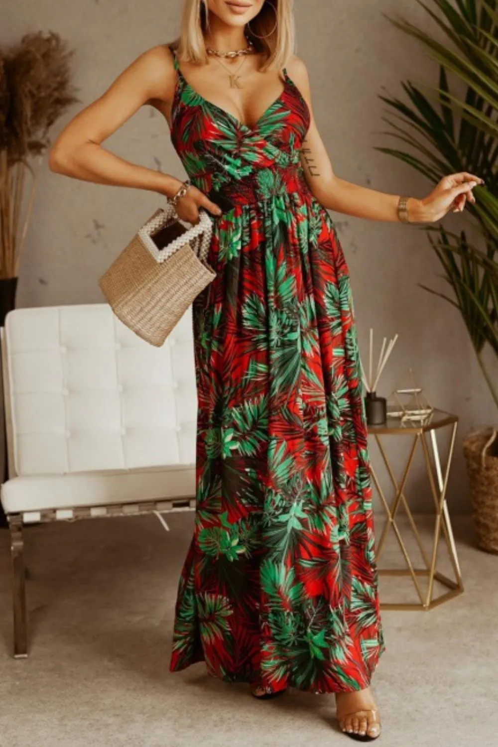 Printed Spaghetti Strap Maxi Dress, image 16
