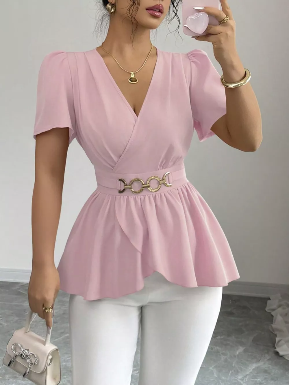 Surplice Short Sleeve Blouse, image 6