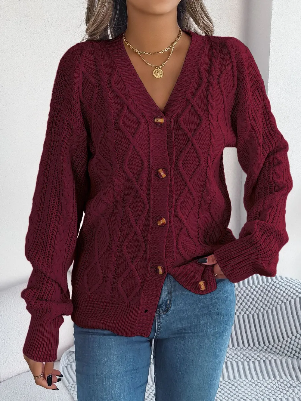 Cable-Knit Long Sleeve Cardigan, image 10