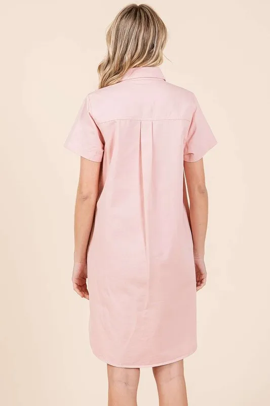 Button Detail Collared Neck Short Sleeve Shirt Dress, image 5