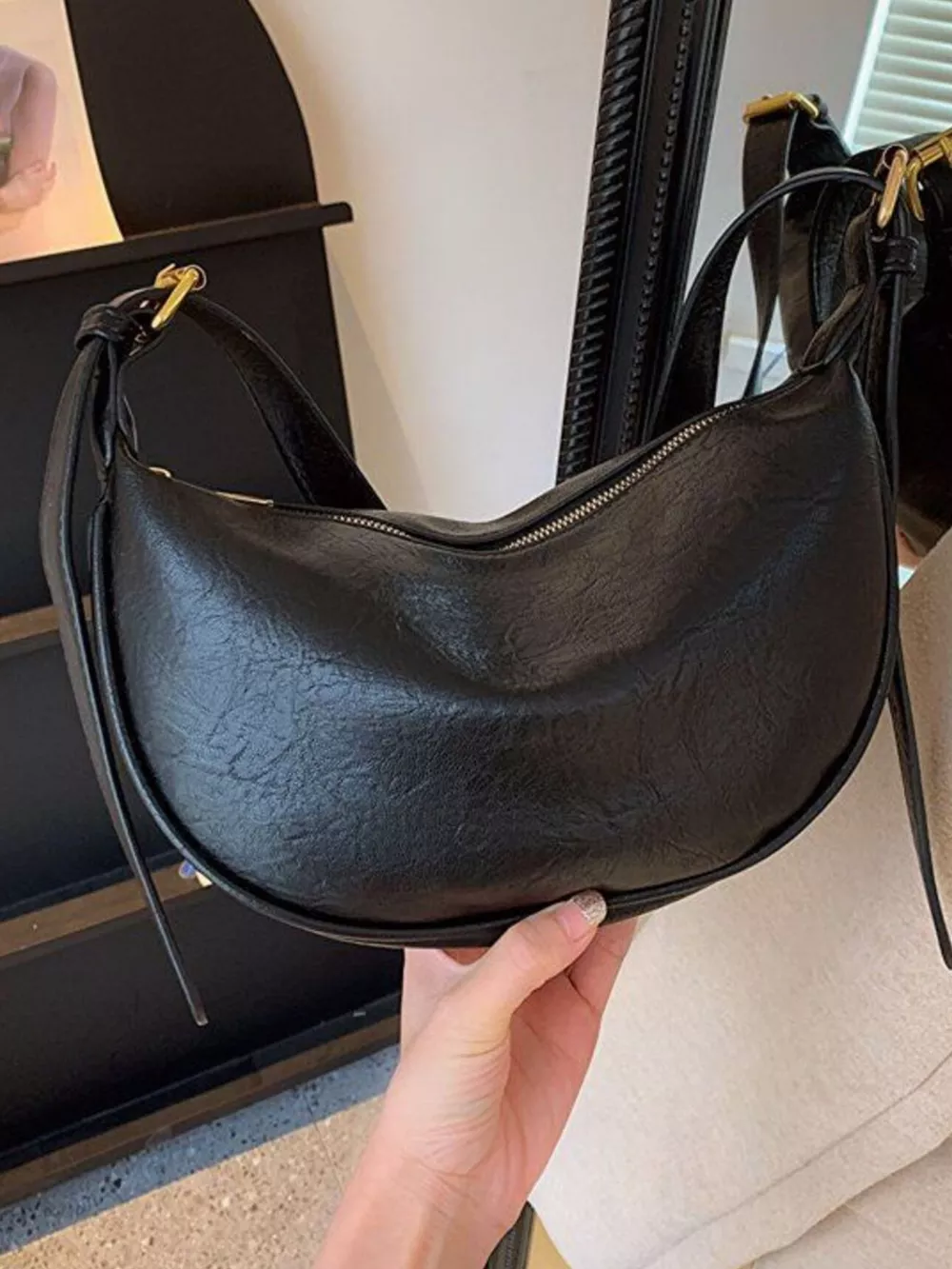 Crescent Shoulder Bag with Plush Charm, image 2