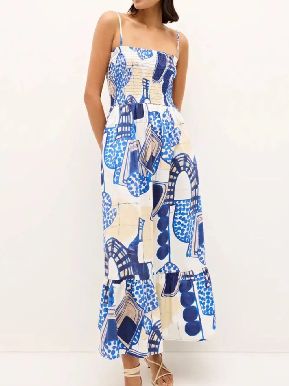Printed Square Neck Cami Midi Dress, image 6