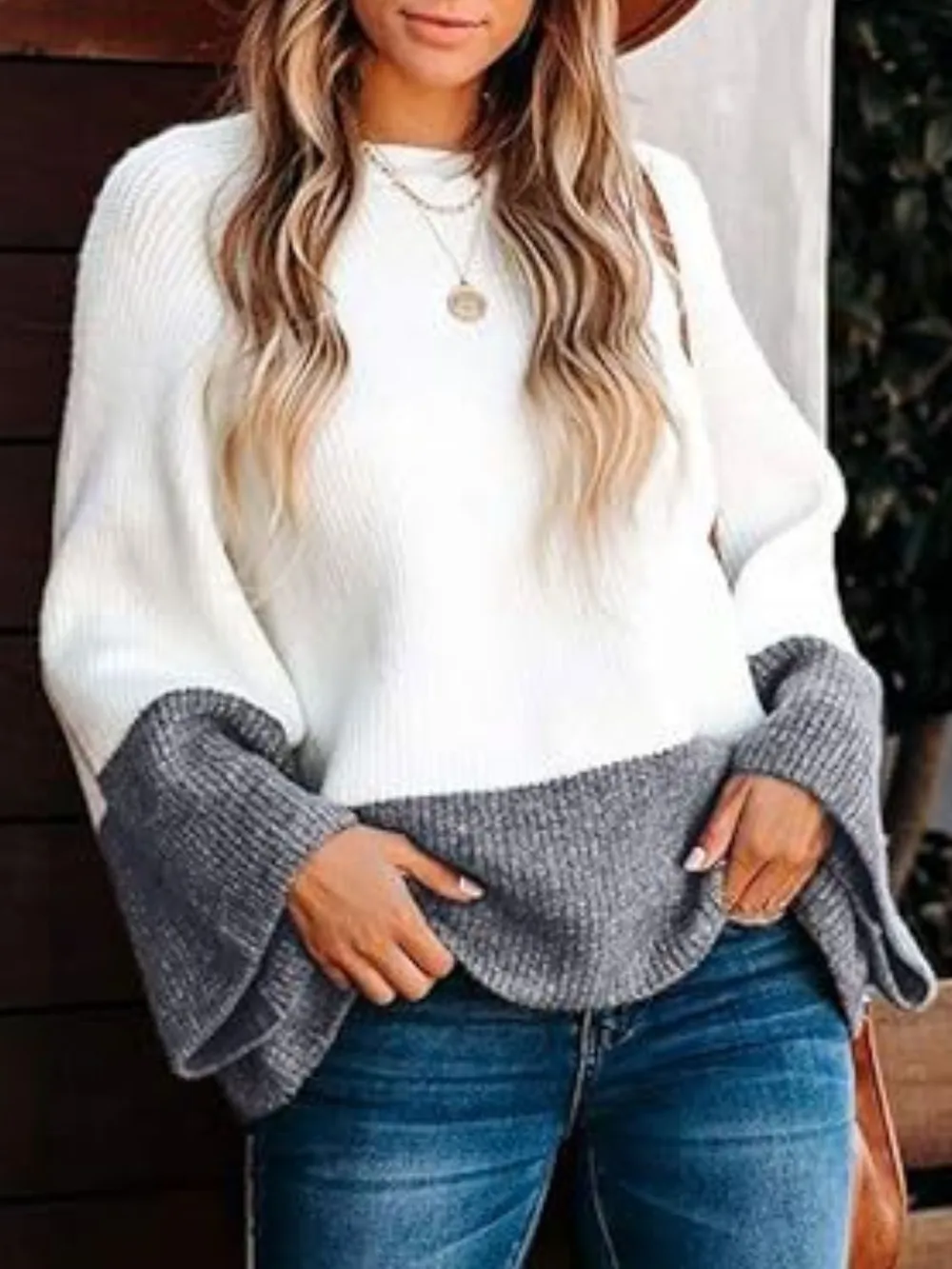 Contrast Round Neck Long Sleeve Sweater, image 4