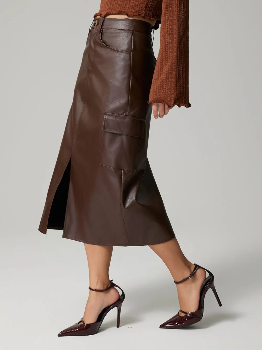 Slit Midi Skirt with Pockets, image 5