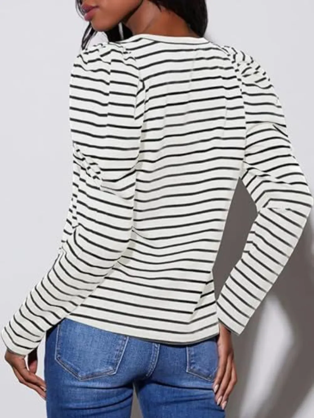 Striped Round Neck Long Sleeve T-Shirt, image 9