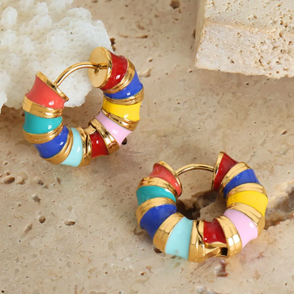 Titanium Steel Enamel Hoop Earrings, image 4