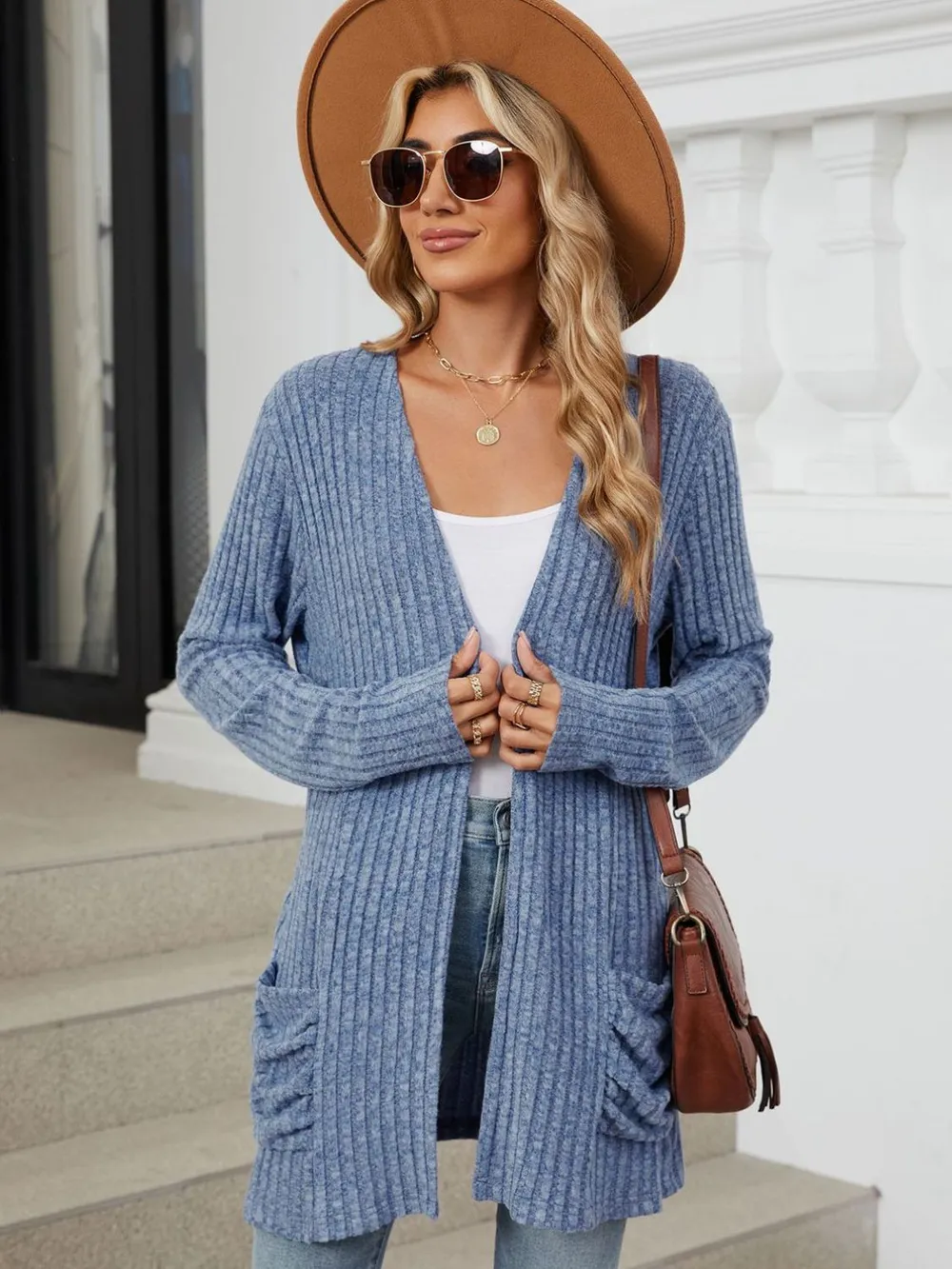 Pocketed Open Front Long Sleeve Cardigan, image 2