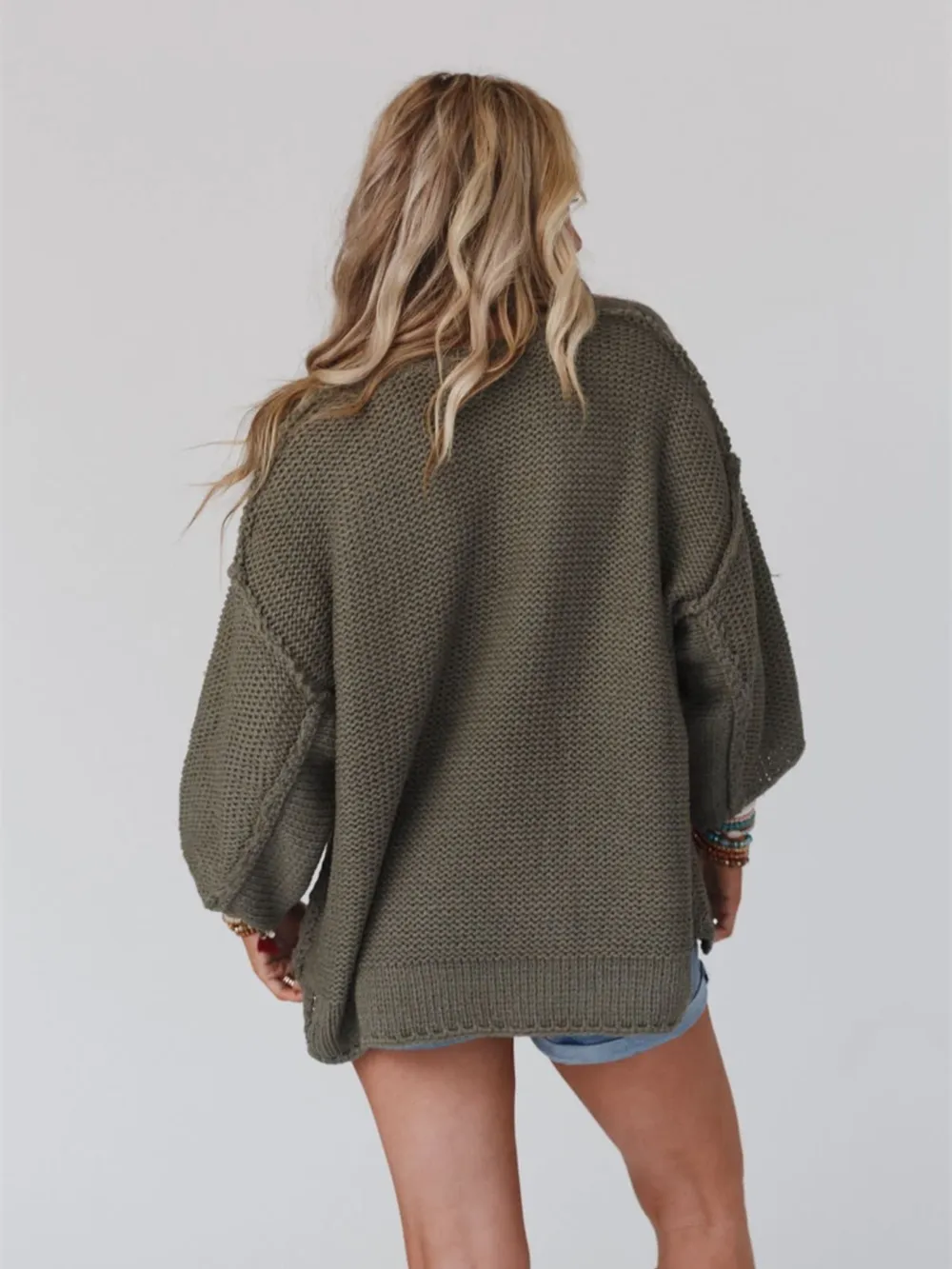 Round Neck Oversized Knit Top with Relaxed Fit, image 6