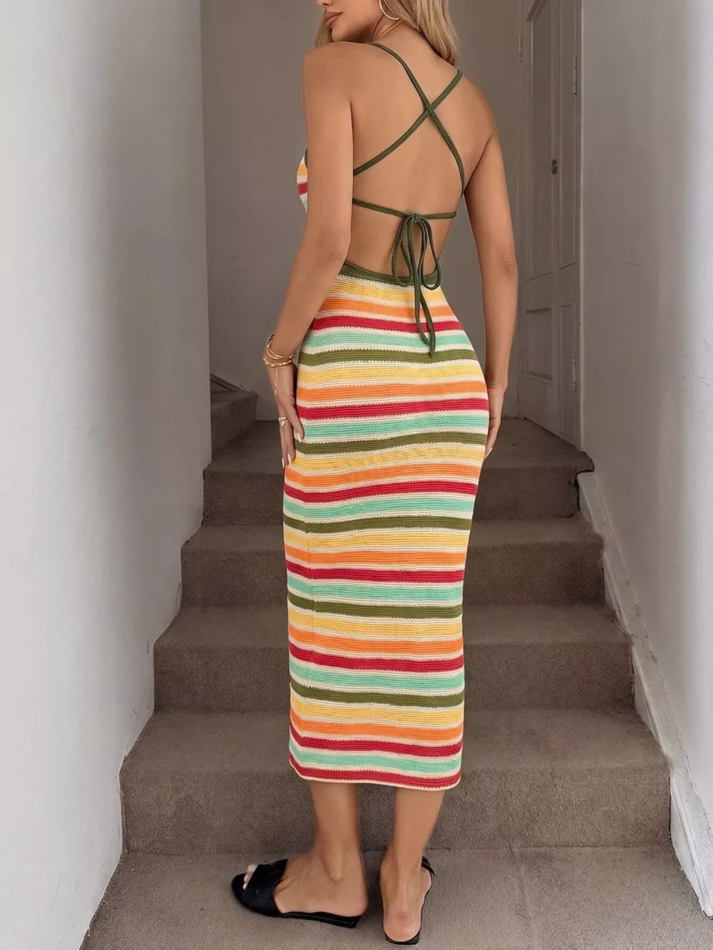 Striped Bodycon Knit Midi Dress, image 6
