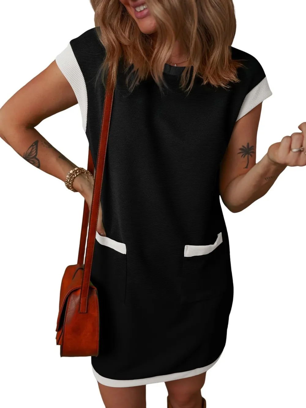 Round Neck Cap Sleeve Mini Dress, image 16