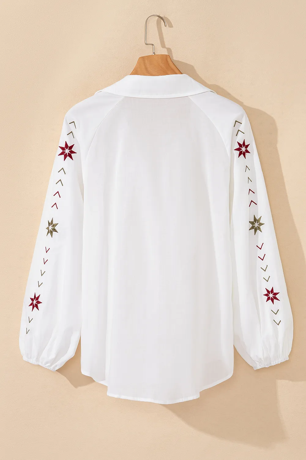 Embroidered Eyelet Collared Neck Long Sleeve Shirt, image 9