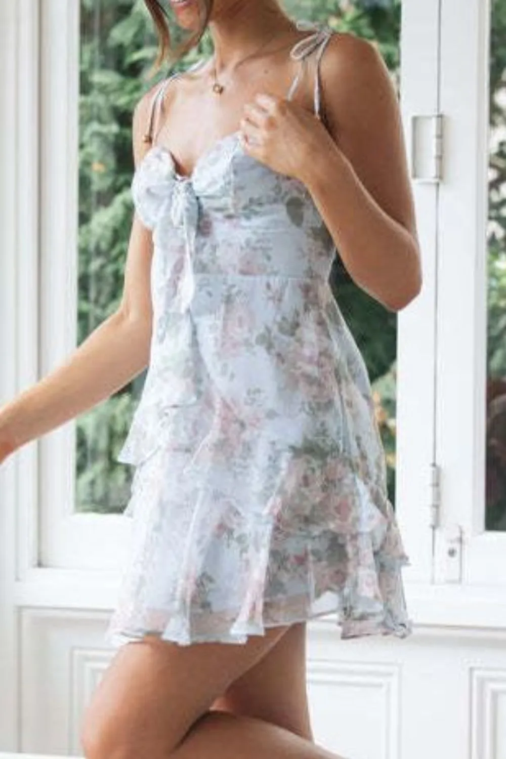Ruffled Printed Sweetheart Neck Cami Dress, image 9