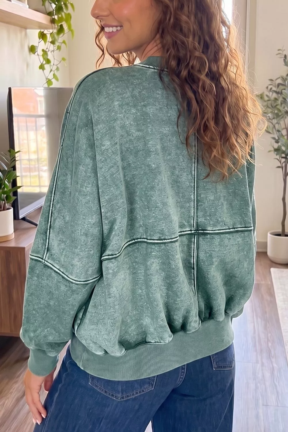 Oversized Washed Zip-Up Long Sleeve Sweatshirt, image 2