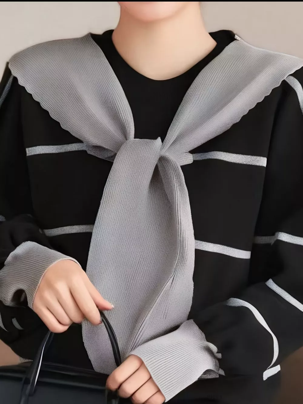 Striped Round Neck Long Sleeve Sweater, image 9