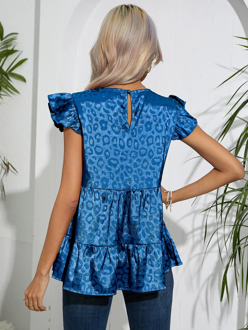 Full Size Ruffled Leopard Cap Sleeve Top, image 6