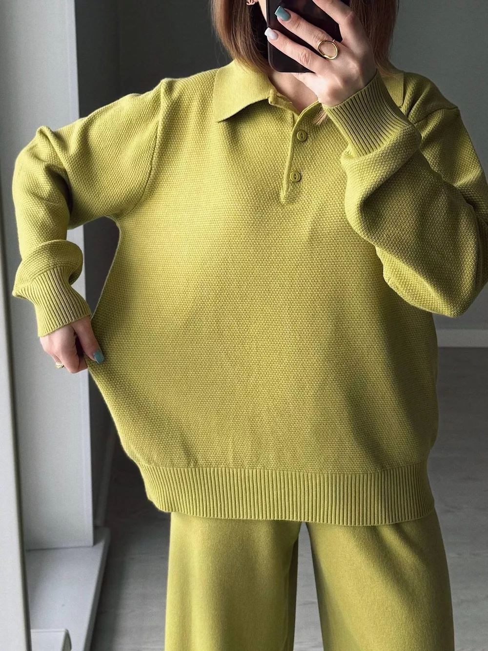Polo Collar Top and Pants or Skirt Knit Set, image 16