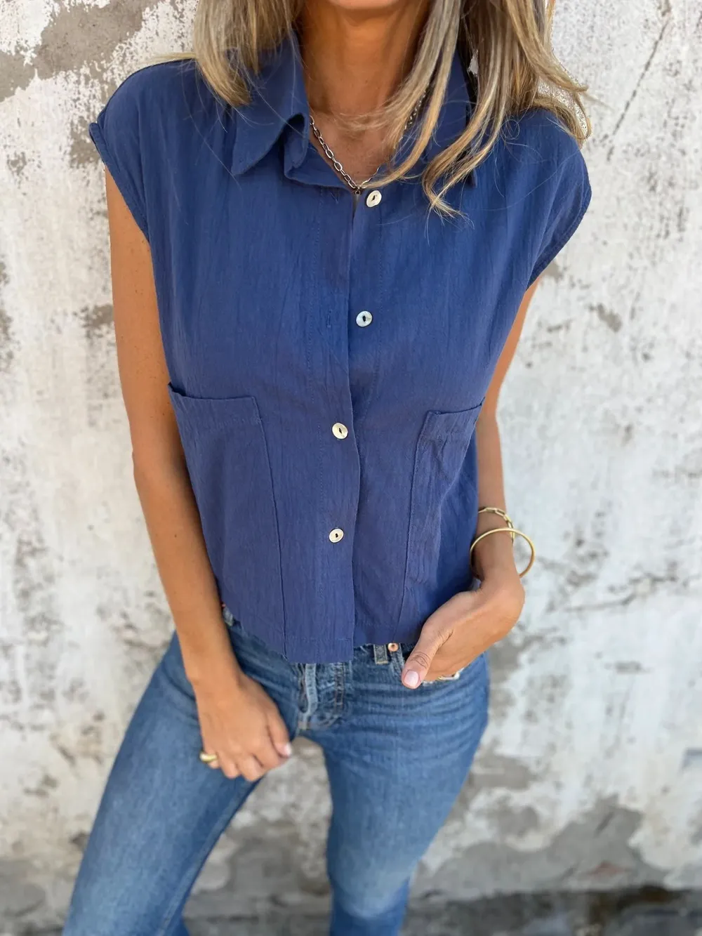 Full Size Textured Button-Front Sleeveless Shirt Plus Size, image 13