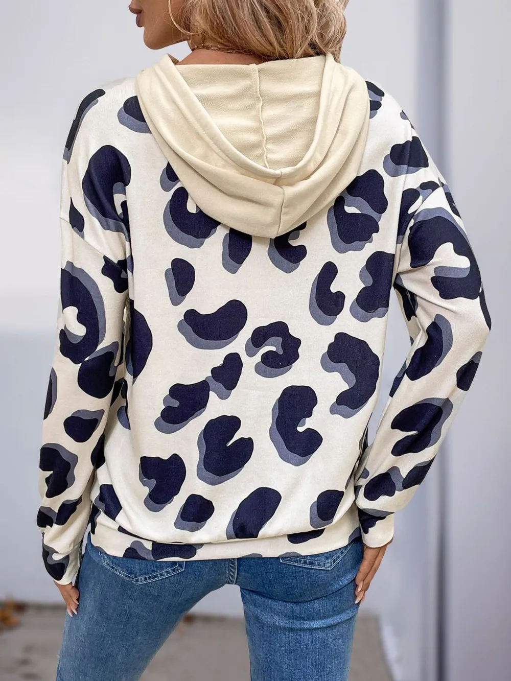 Drawstring Faux Layered Long Sleeve Hoodie, image 3