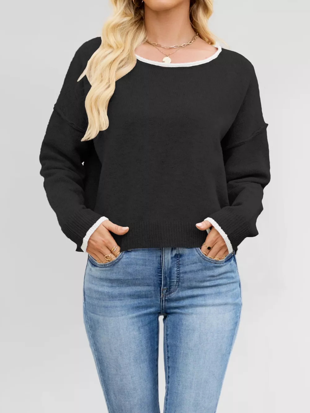 Round Neck Dropped Shoulder Sweater, image 19