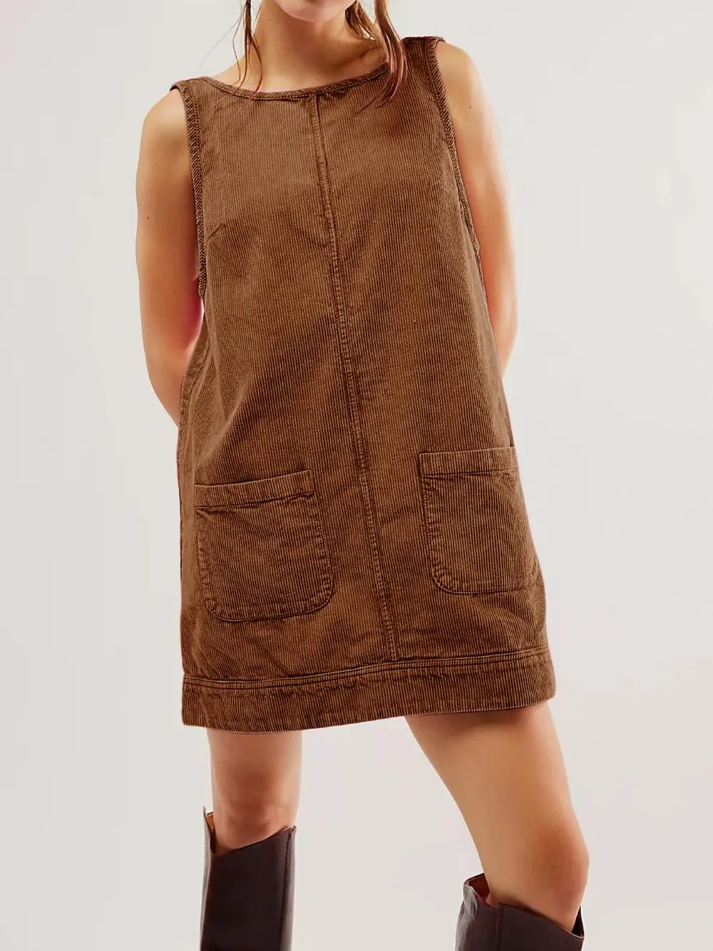 Round Neck Wide Strap Mini Dress with Pockets, image 4