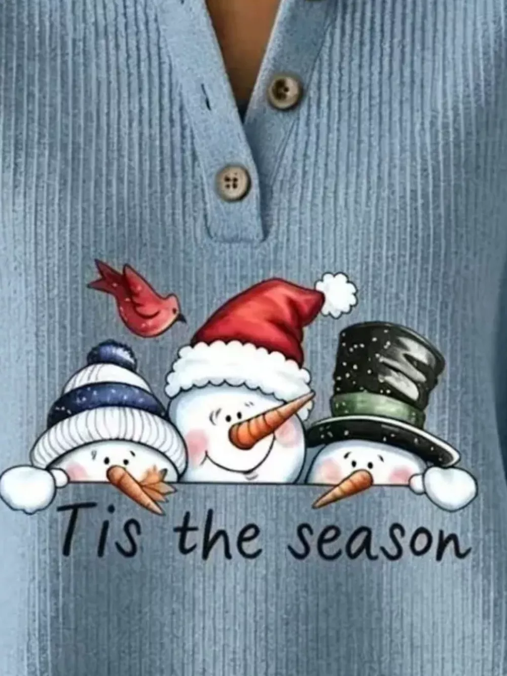 Full Size Christmas Themed Snowman Graphic Ribbed Henley Sweatshirt Plus Size, image 12
