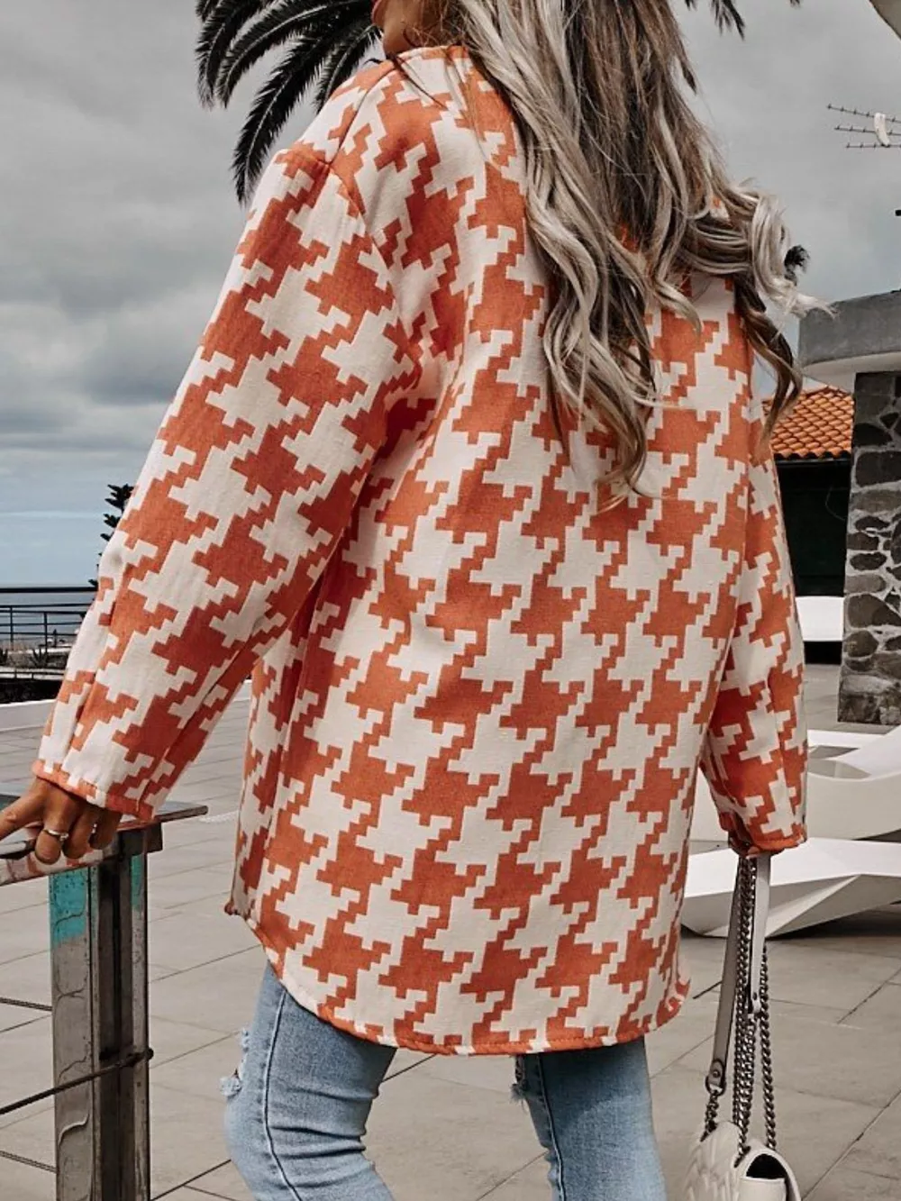 Houndstooth Button Up Long Sleeve Outerwear, image 14