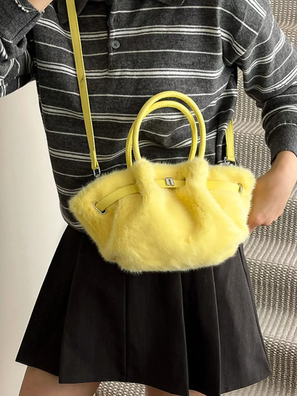 Fluffy Crossbody Bag with Buckle Detail, image 4