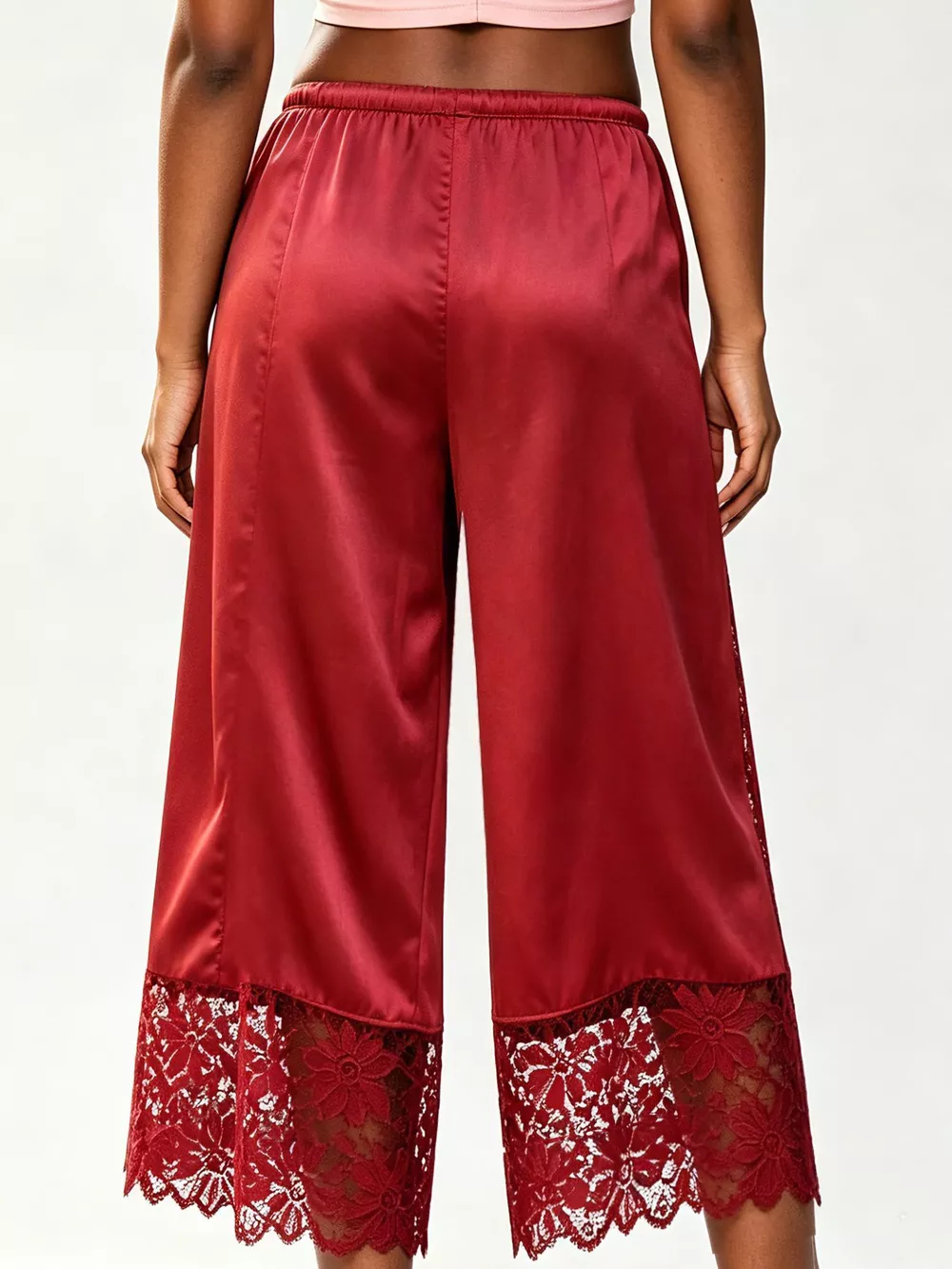 Lace Trim Wide-Leg Cropped Pants, image 26