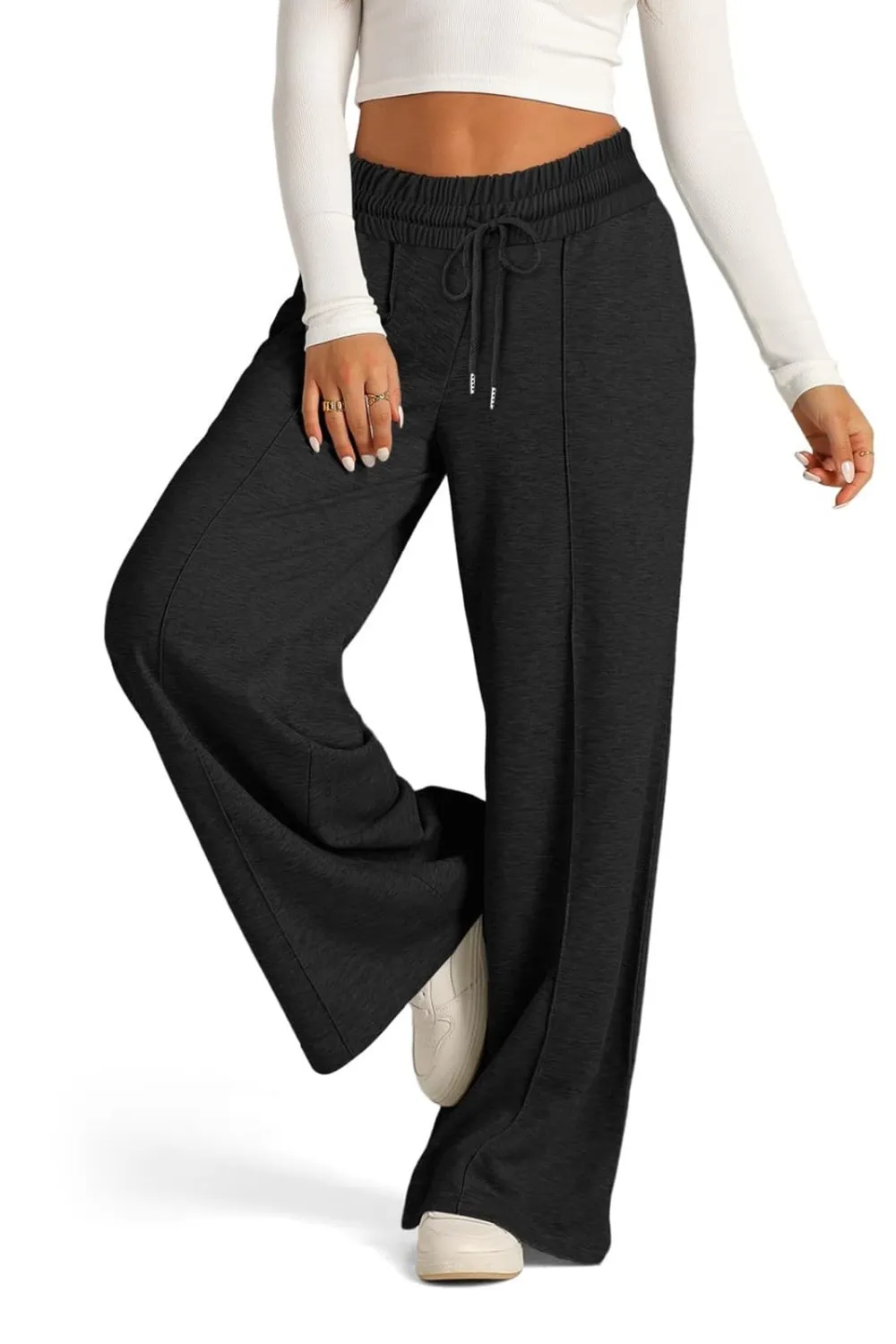 Drawstring Elastic Waist Wide Leg Pants, image 24