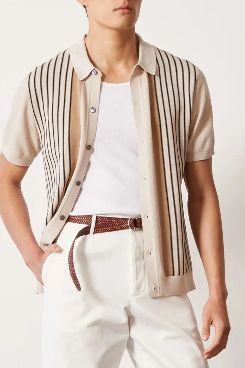 Men's Plus Size Striped Button Up Short Sleeve Shirt, image 5