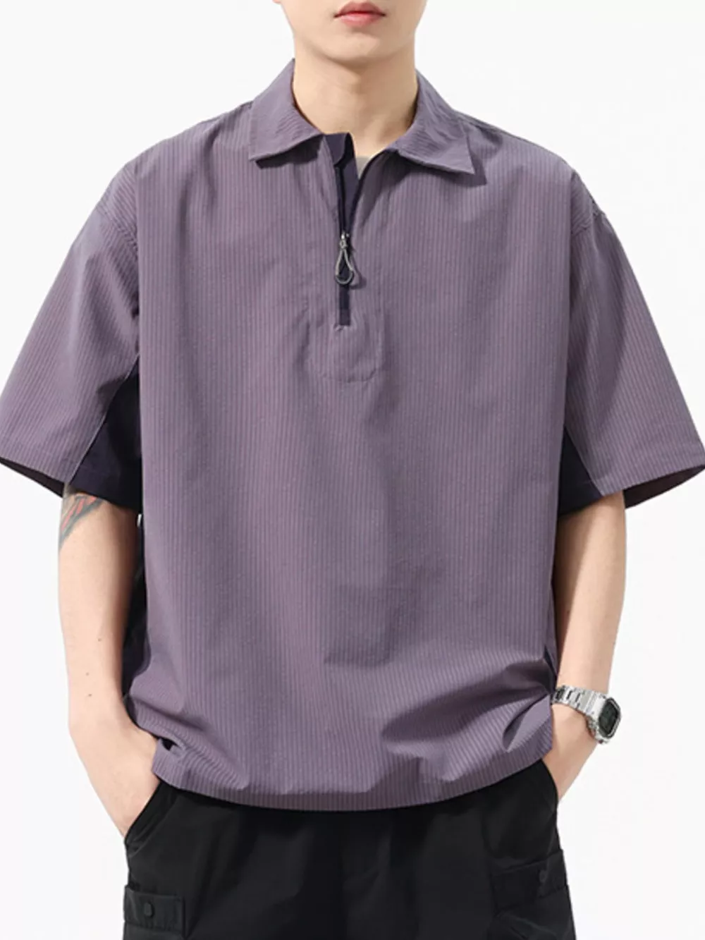 Men's Plus Size Zipper Front Half Sleeve Casual Polo, image 4