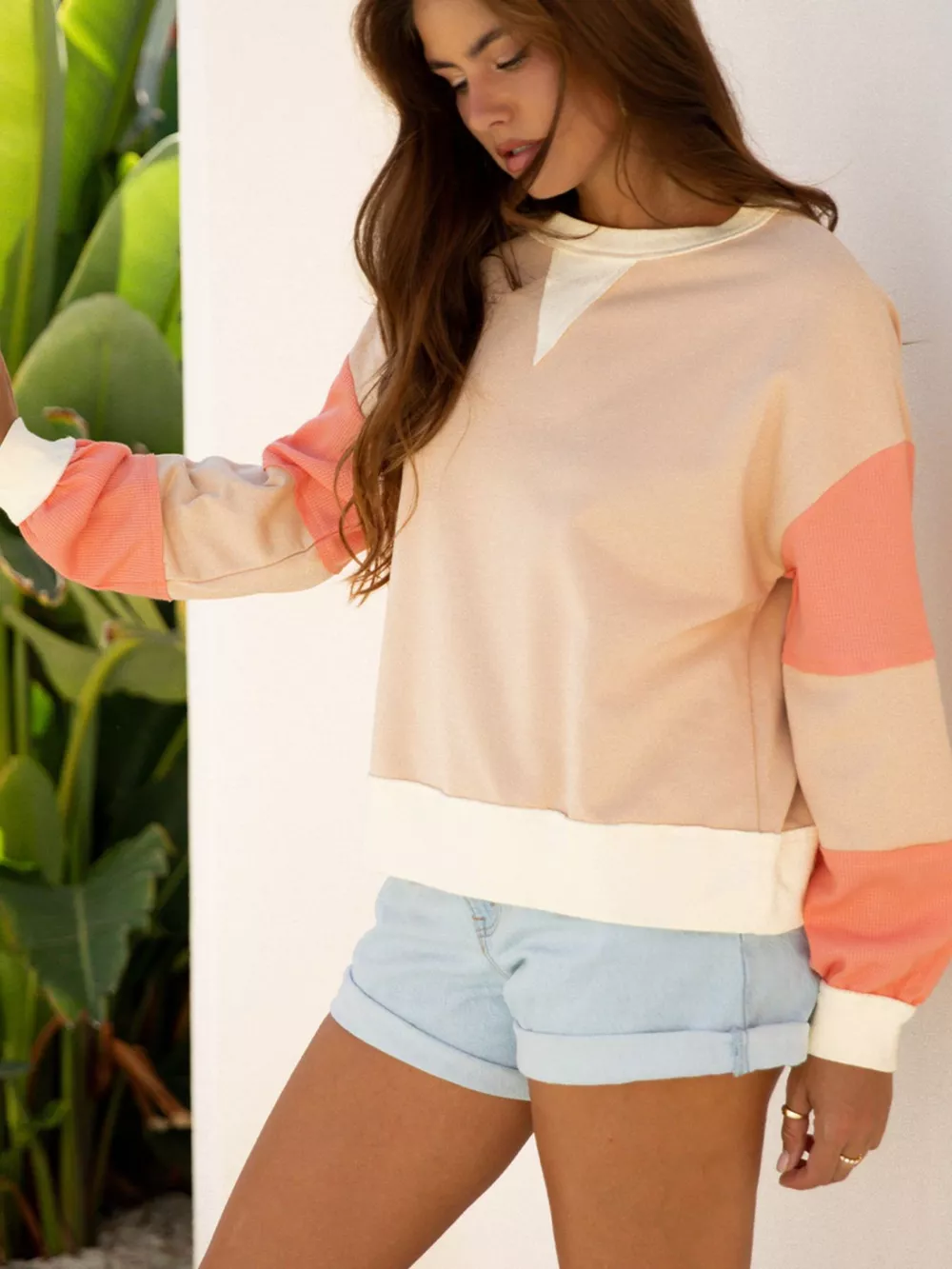 Color Block Textured Patchwork Pullover Sweatshirt, image 5