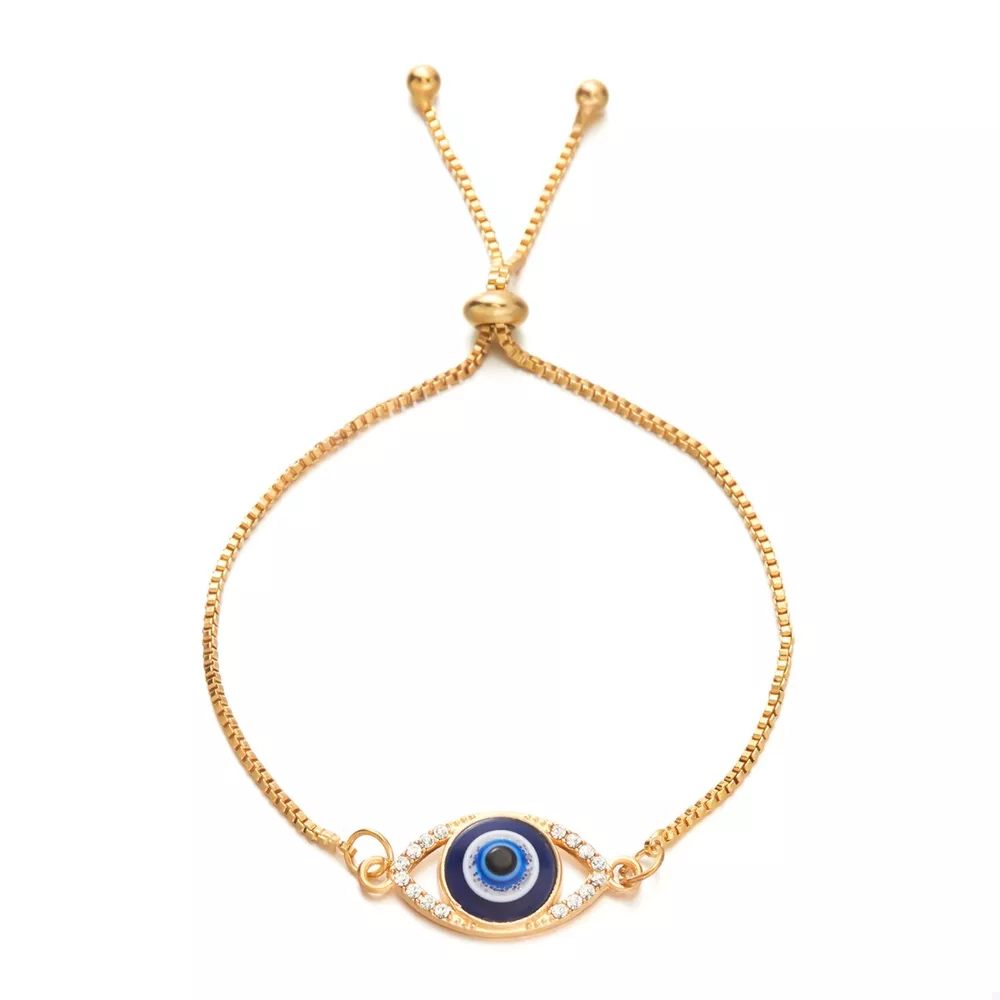 18K Gold-Plated Resin Evil Eye Adjustable Bracelet, image 6