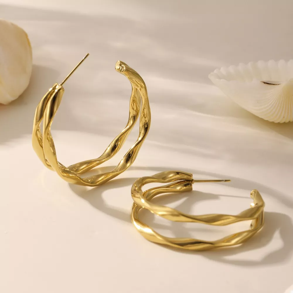 18K Gold-Plated Chunky Twisted Hoop Earrings, image 3