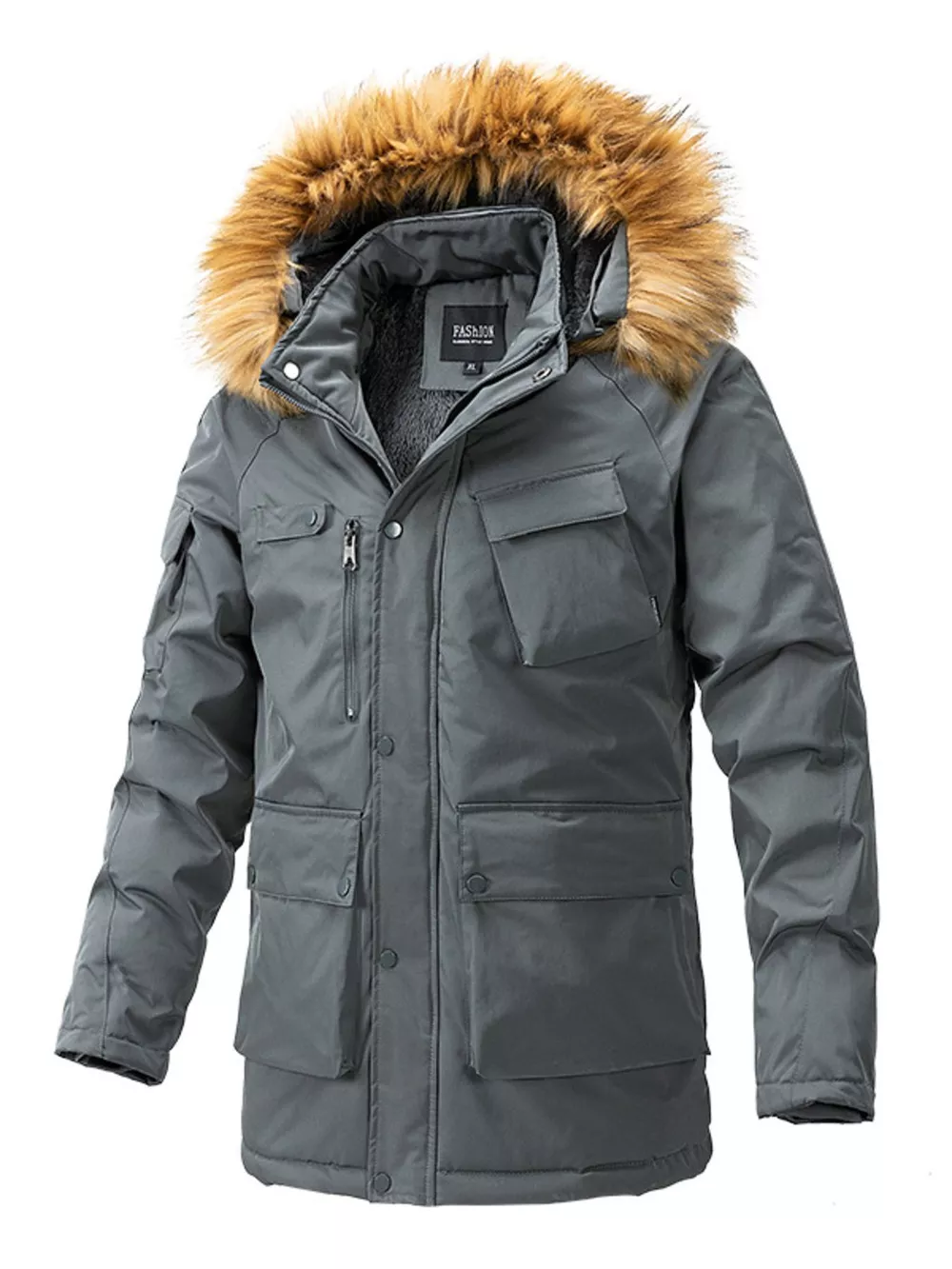 Men's Plus Size Fur Hooded Winter Parka Coat, image 2
